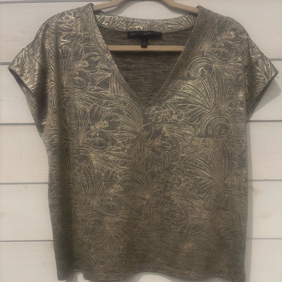White House Black Market Gold Patterned Top in size large - Picture 1 of 9